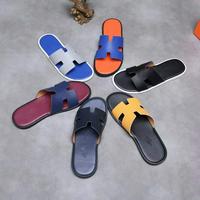 Hermes爱马仕官网最新专柜同步新款oran彩色皮面H拖鞋