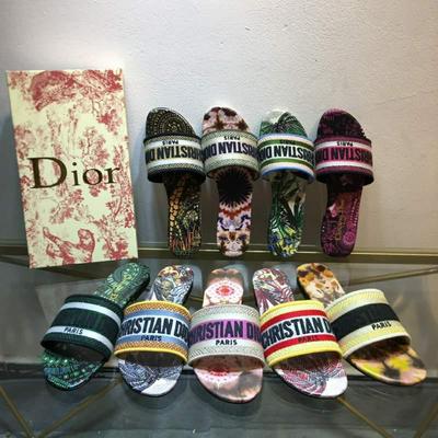Dior 迪奥 logo电脑绣帆布平底拖鞋批发