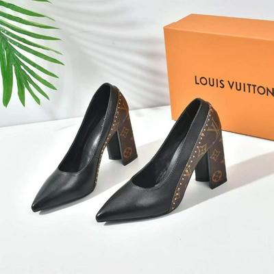 2021春秋季新款LV Louis Vuitton 路易威登 法式高跟女鞋尖头粗跟单鞋批发