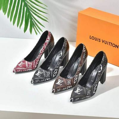 2021春秋季新款LV Louis Vuitton 路易威登 法式高跟女鞋尖头粗跟单鞋批发
