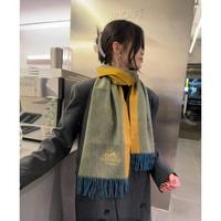 Hermes·爱马仕拼色羊绒围巾重磅推荐顶